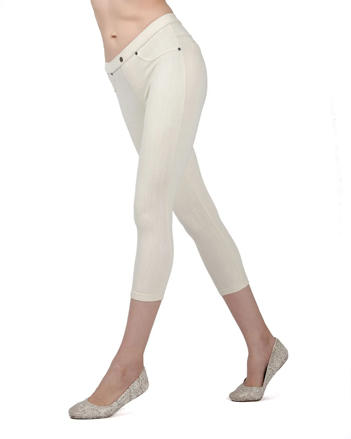 Chino Capri-Length Cotton Blend Leggings