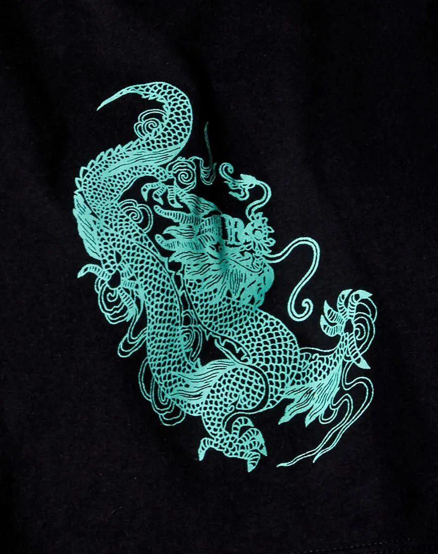 Georgi Cropped Tee in Black and Mint Dragon Placement