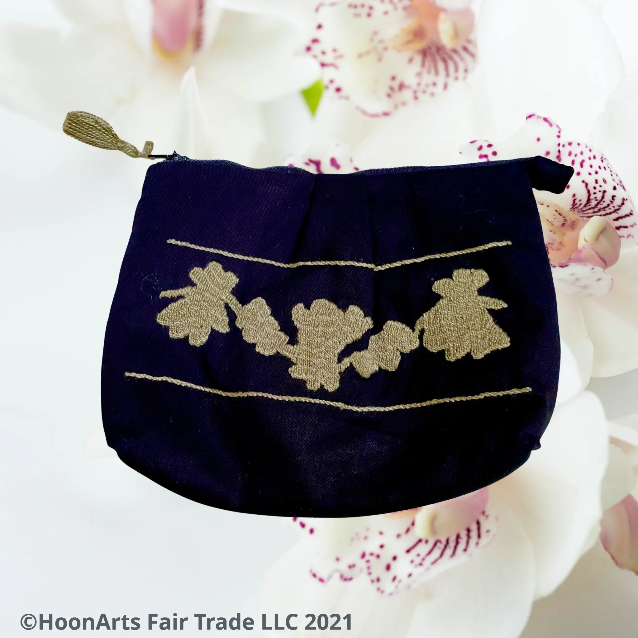 Hand Embroidered Black & Taupe "Retro" Clutch