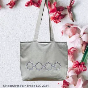 Hand Embroidered Grey "Eastern Star" Tote Bag