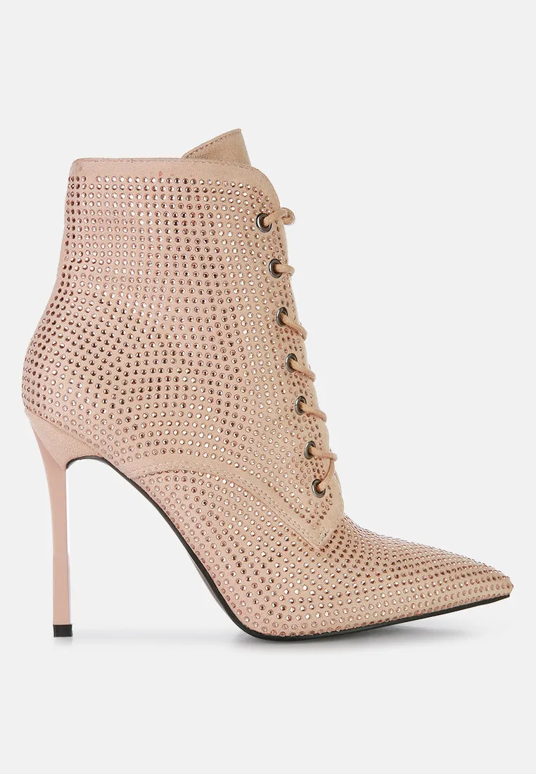 Head On Faux Suede Diamante Ankle Boots