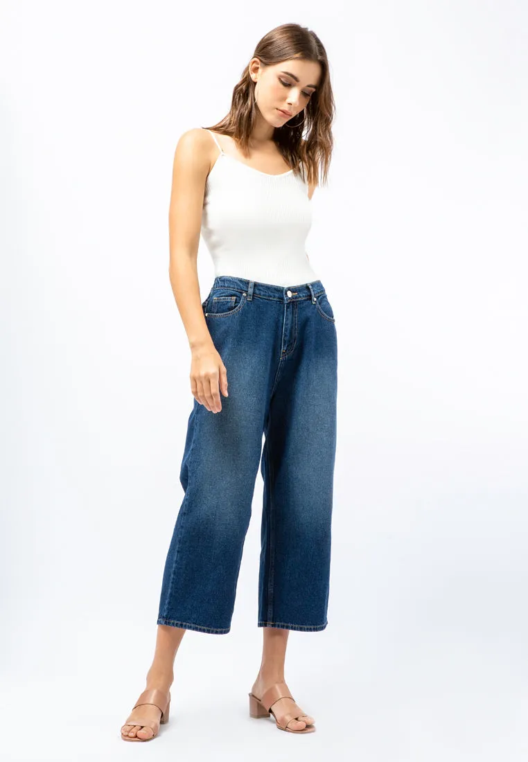 High Waist Denim Cullotte