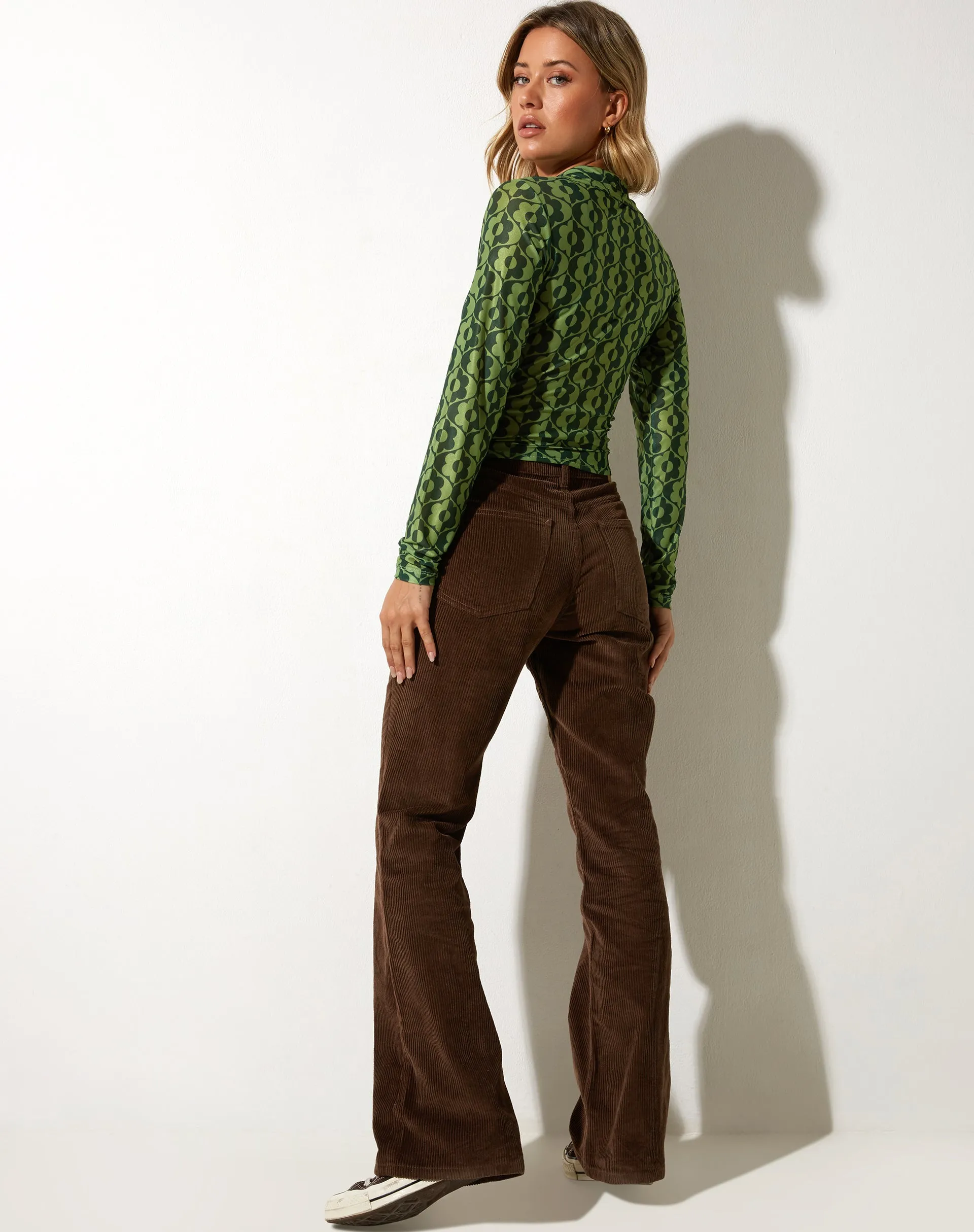 Kelly Cropped Shirt in Wavy Daisy Green