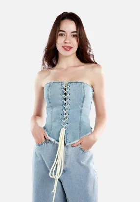 Lace Up Denim Corset Top By Ruw