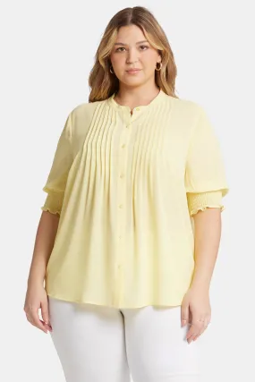 Pleated Peasant Blouse In Plus Size - Yellow Daisy