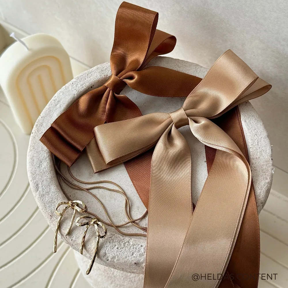 Ribbon Bow Clip - Caramel Nude