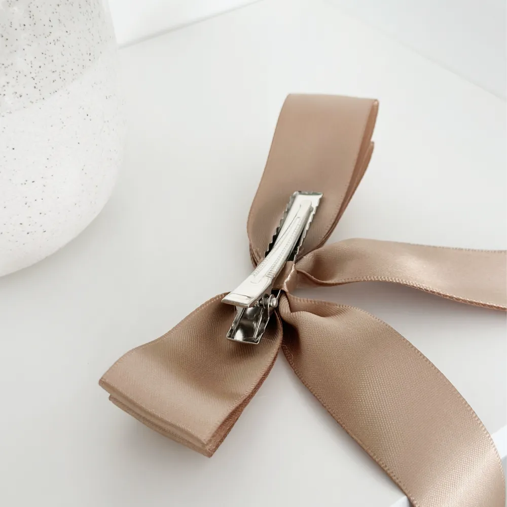 Ribbon Bow Clip - Caramel Nude