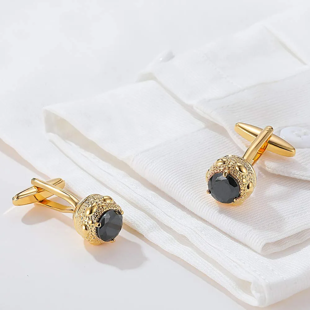 Yellow Chimes Exclusive Collection Stainless Steel Black Crystal Studded Designer Cuff Links for Men