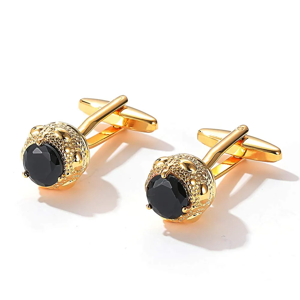 Yellow Chimes Exclusive Collection Stainless Steel Black Crystal Studded Designer Cuff Links for Men