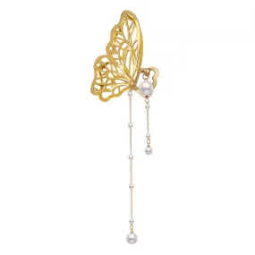 Yellow Chimes Hair Clip For Women Gold Tone Butterfly Shape With Pearl Beads Cluthers Hair Claw Clip For Women and Girls